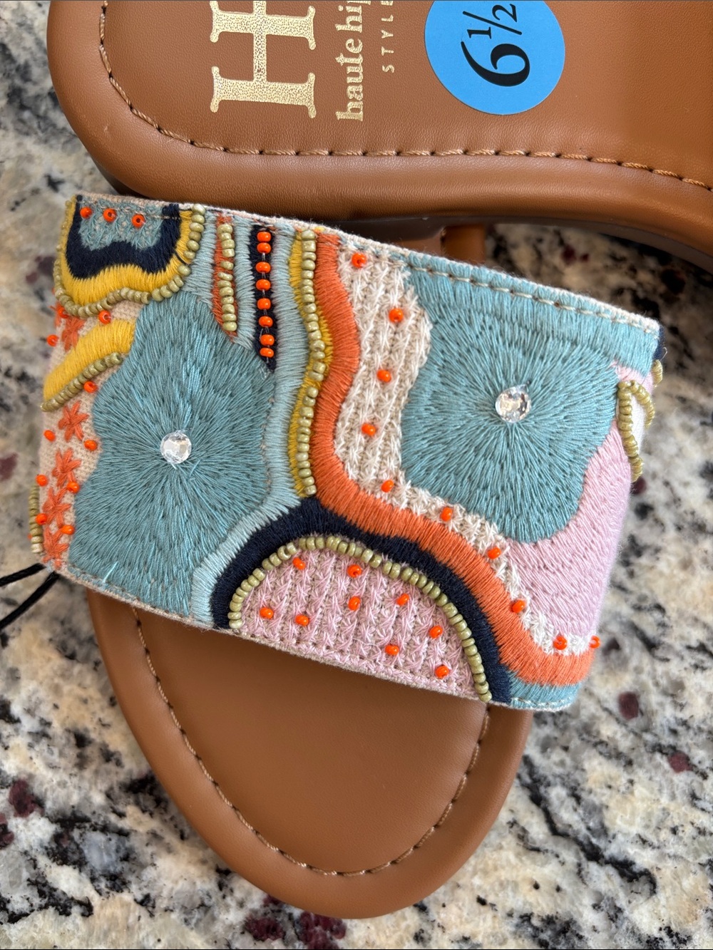 Haute Hippie Tapestry Multicolor Embroidered Slide Sandals - Picture 7 of 9